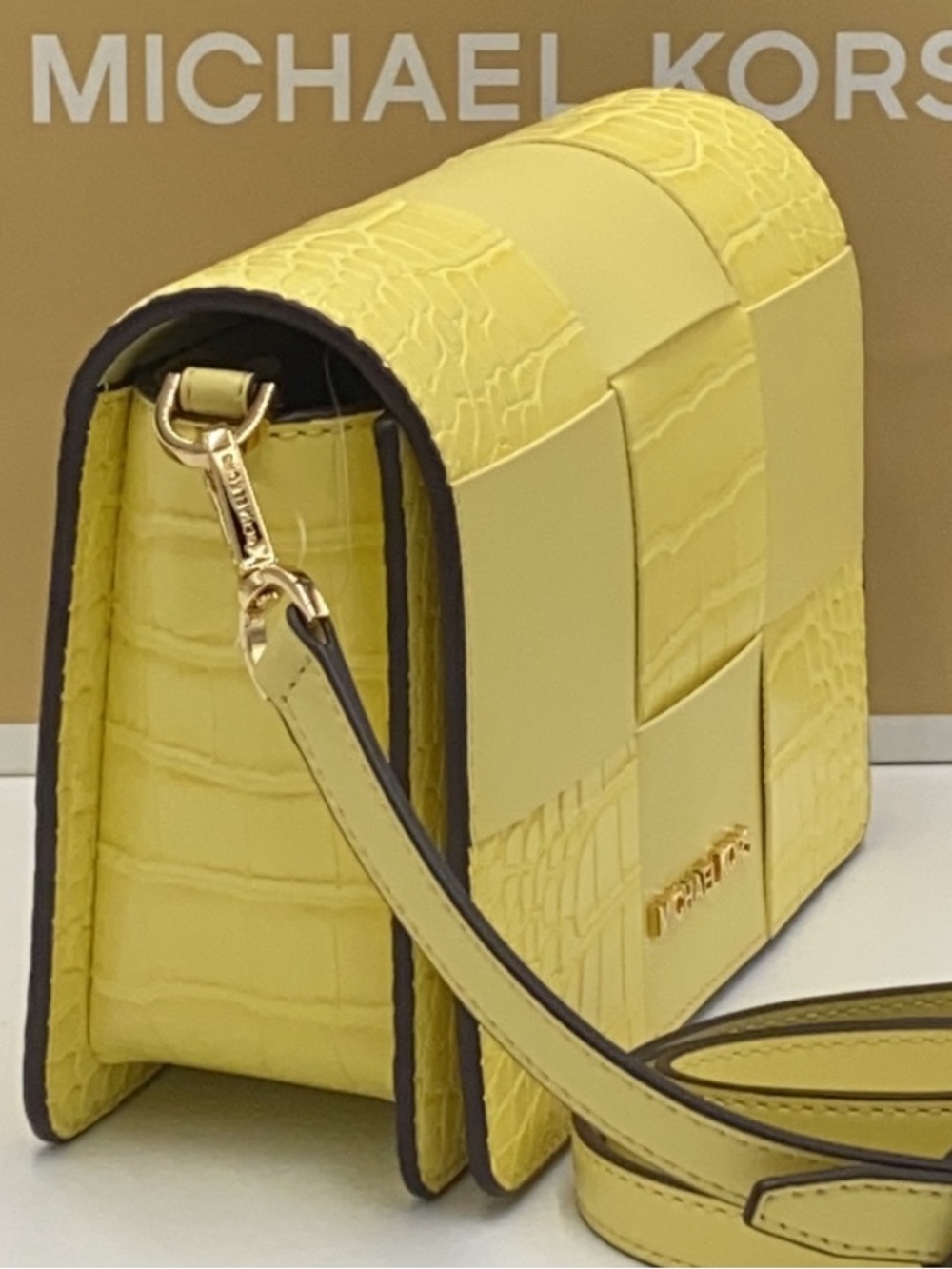 NWT Michael Kors Mercer  BUTTERCUP Croc-Embossed Leather Crossbody Bag - Picture 4 of 14